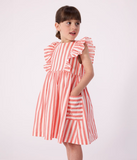 PETIT BATEAU VESTIDO CON OLANES SL RAYAS WHITE/CORAL