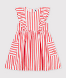 PETIT BATEAU VESTIDO CON OLANES SL RAYAS WHITE/CORAL